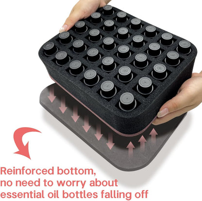 Essential oils Organizer Holder Foam Pad with Slots, Holds 40 bottles of 10ml、15ml Bottles, Removable Dividers，Black