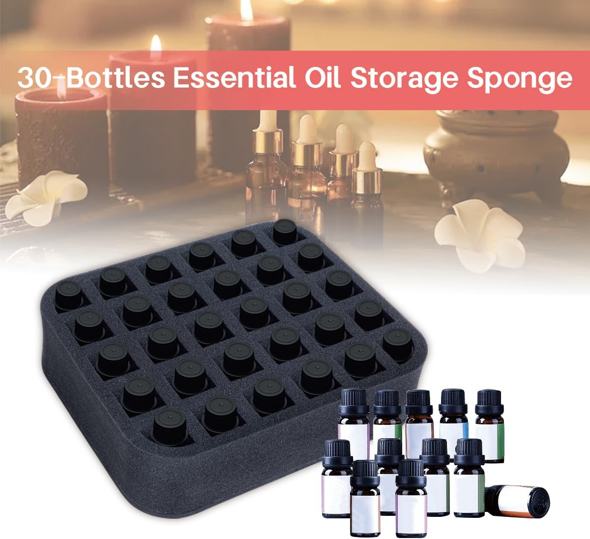 Essential oils Organizer Holder Foam Pad with Slots, Holds 40 bottles of 10ml、15ml Bottles, Removable Dividers，Black