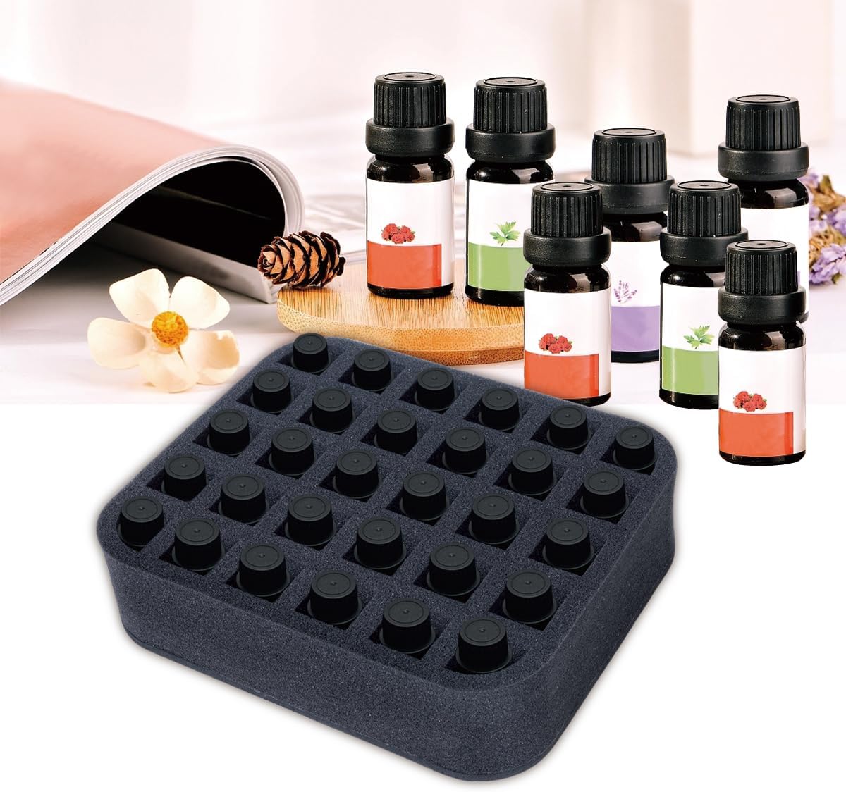 Essential oils Organizer Holder Foam Pad with Slots, Holds 40 bottles of 10ml、15ml Bottles, Removable Dividers，Black