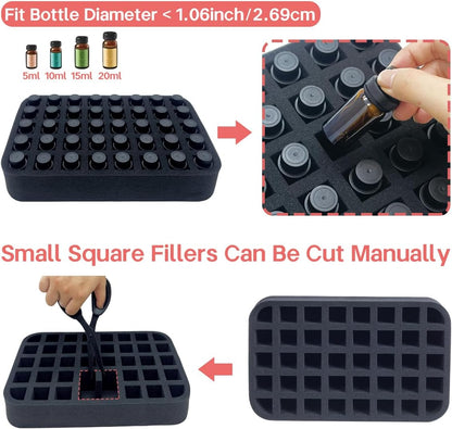 Essential oils Organizer Holder Foam Pad with Slots, Holds 40 bottles of 10ml、15ml Bottles, Removable Dividers，Black
