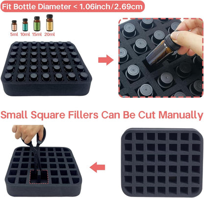 Essential oils Organizer Holder Foam Pad with Slots, Holds 40 bottles of 10ml、15ml Bottles, Removable Dividers，Black