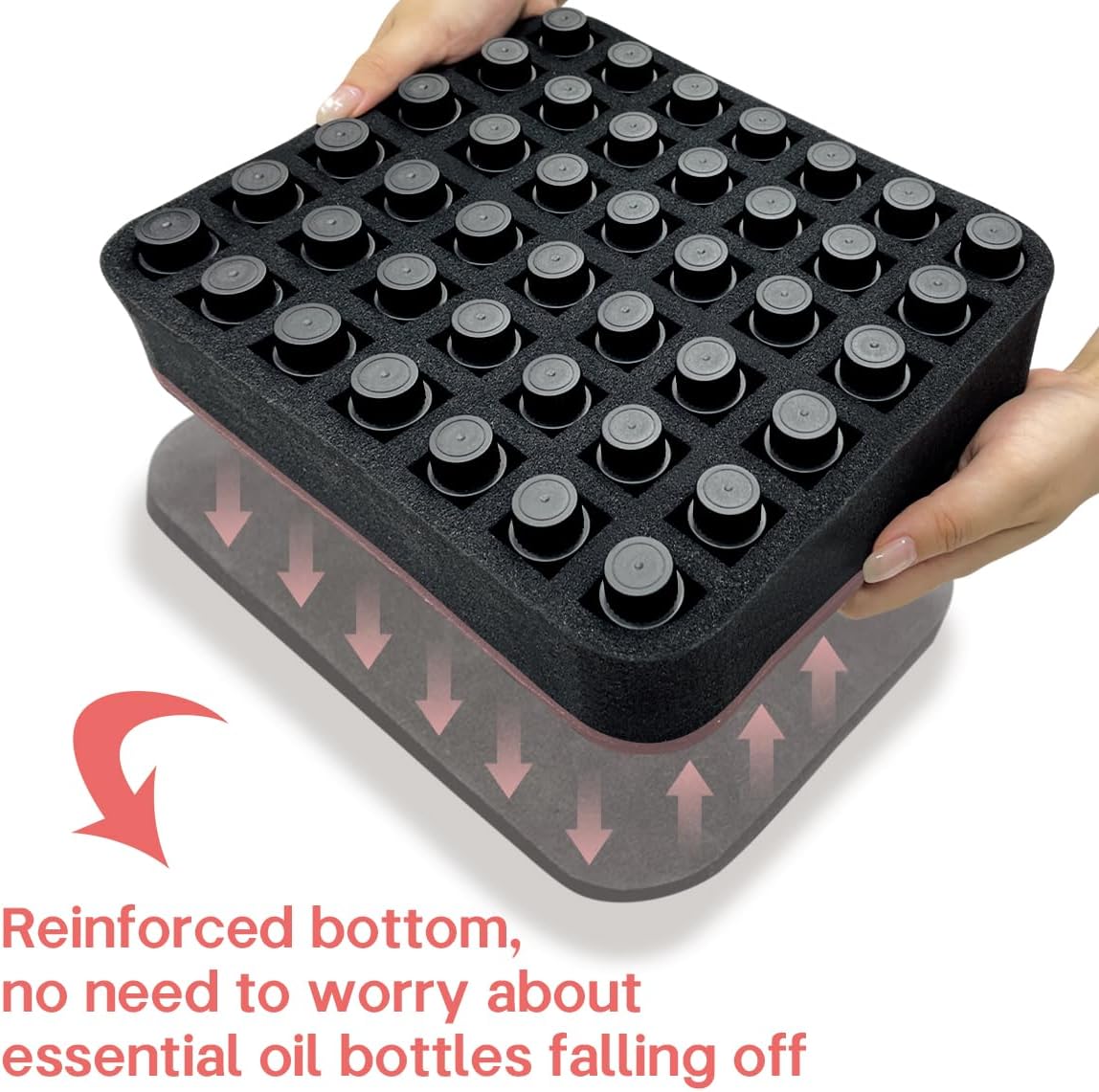 Essential oils Organizer Holder Foam Pad with Slots, Holds 40 bottles of 10ml、15ml Bottles, Removable Dividers，Black