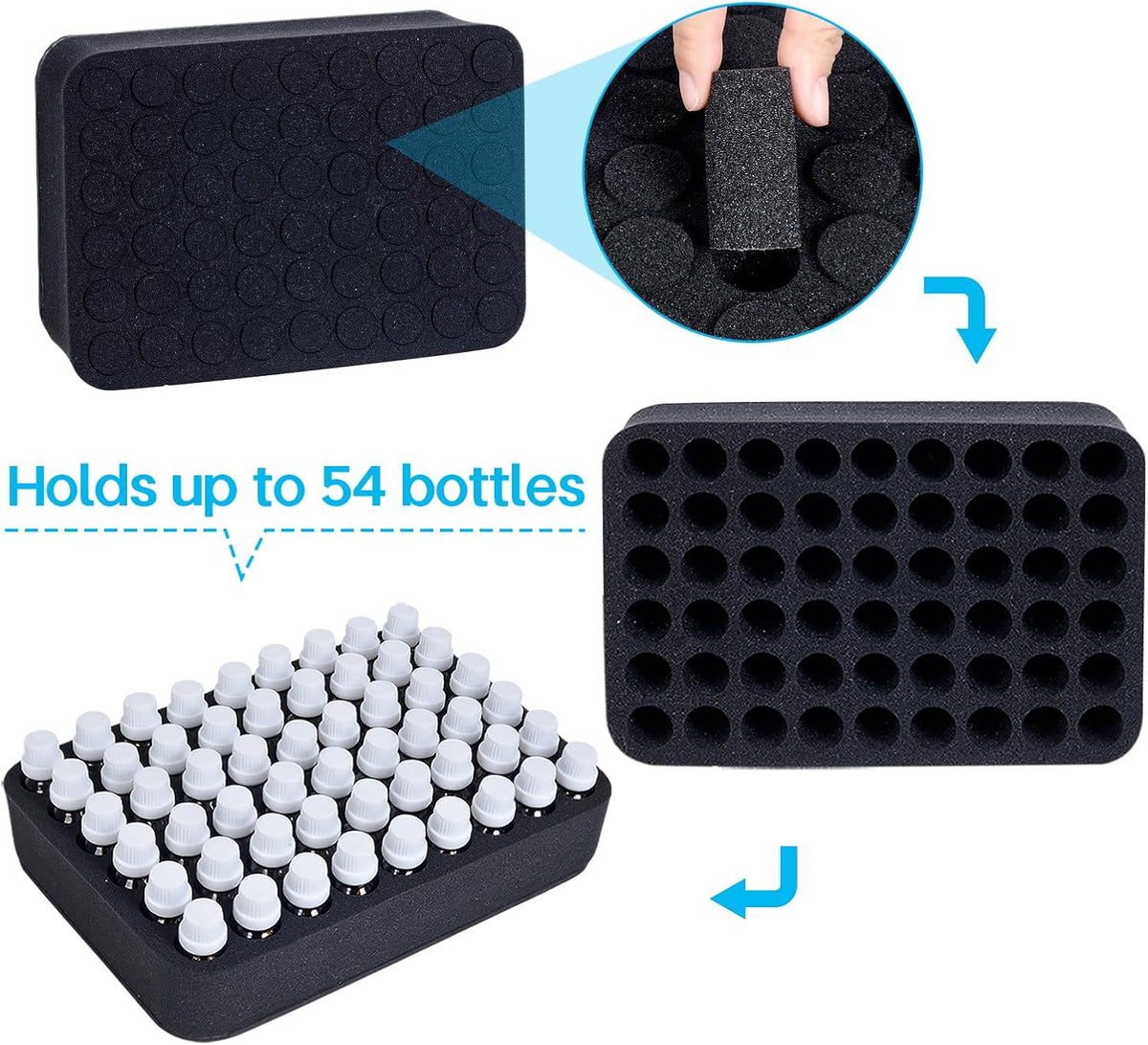 Essential oils Organizer Holder Foam Pad with Slots, Holds 40 bottles of 10ml、15ml Bottles, Removable Dividers，Black