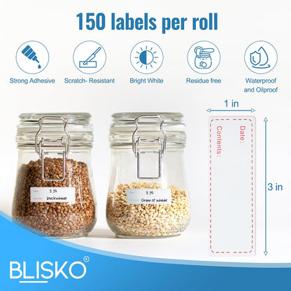 Removable Food Labels, 500 Count, 1 x 2 in, Blank Waterproof Stickers | No residue easy peel labels for freezer bags, jars, containers, and refrigerator food organization with durable adhesive