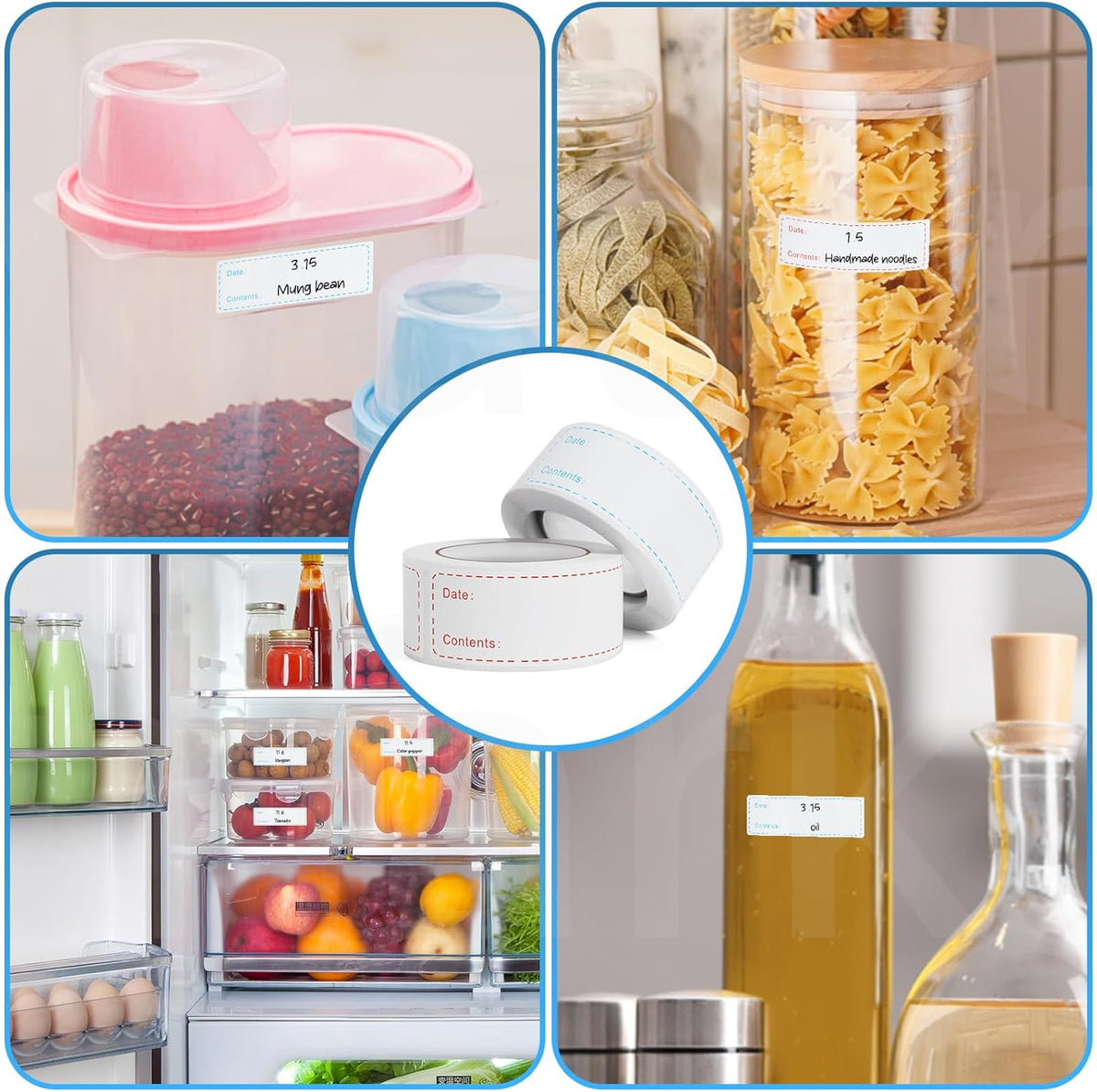 Removable Food Labels, 500 Count, 1 x 2 in, Blank Waterproof Stickers | No residue easy peel labels for freezer bags, jars, containers, and refrigerator food organization with durable adhesive