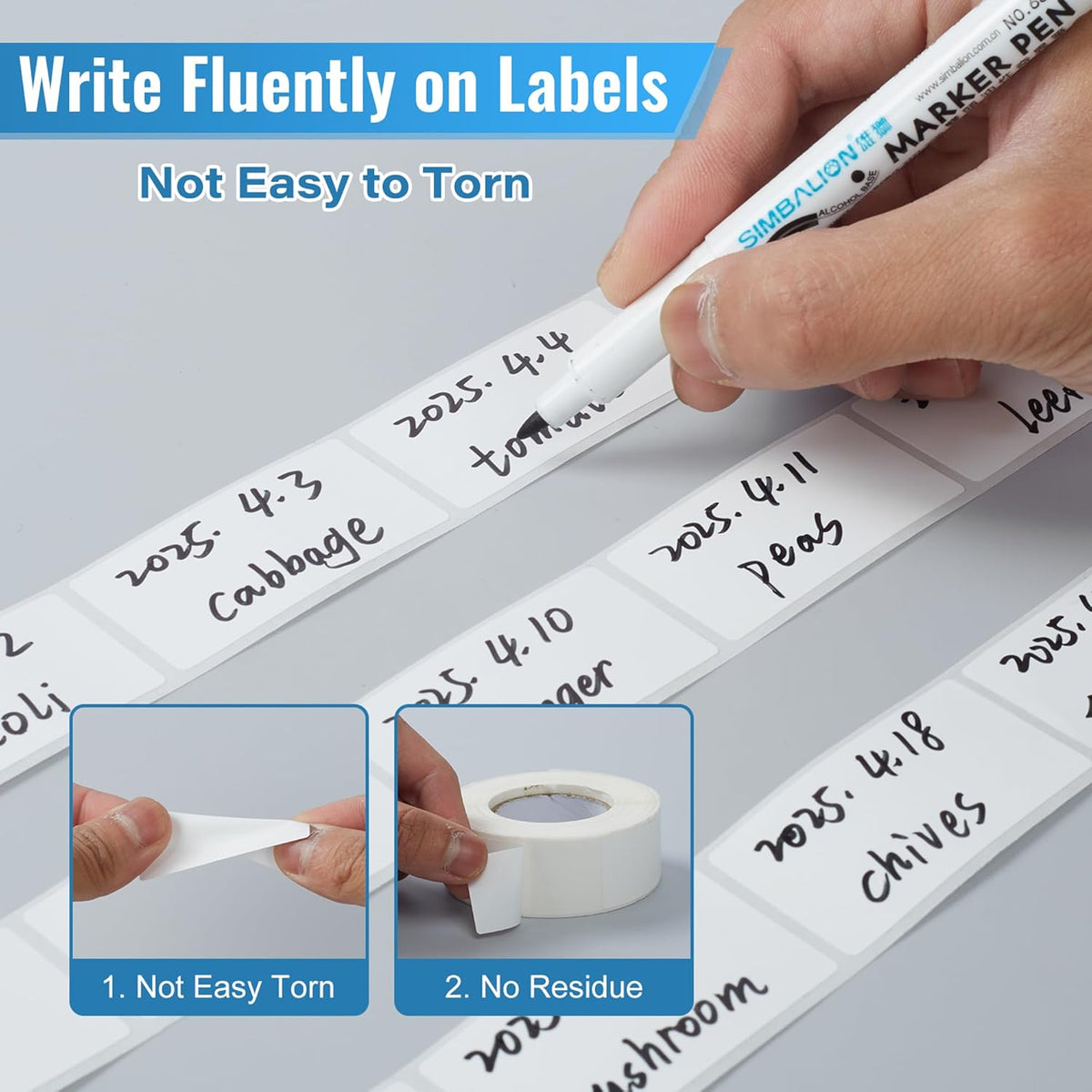 Removable Food Labels, 500 Count, 1 x 2 in, Blank Waterproof Stickers | No residue easy peel labels for freezer bags, jars, containers, and refrigerator food organization with durable adhesive
