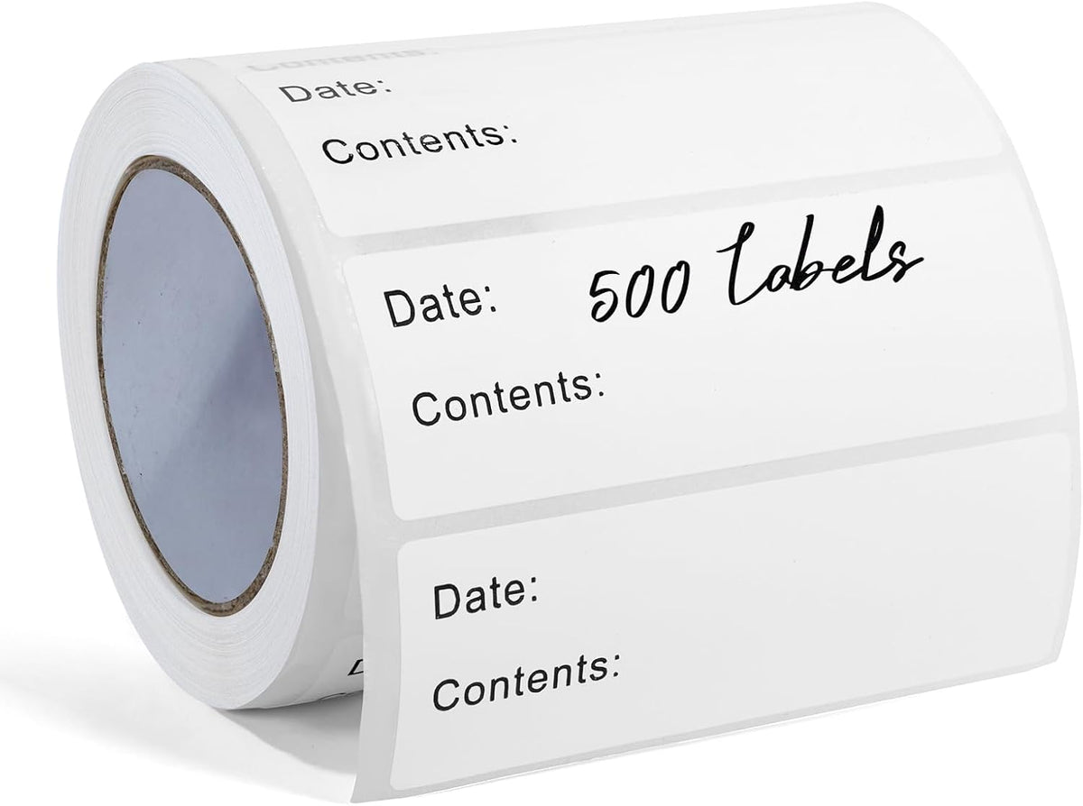 Removable Food Labels, 500 Count, 1 x 2 in, Blank Waterproof Stickers | No residue easy peel labels for freezer bags, jars, containers, and refrigerator food organization with durable adhesive