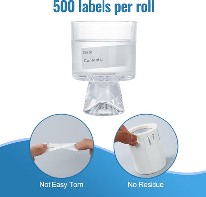 Removable Food Labels, 500 Count, 1 x 2 in, Blank Waterproof Stickers | No residue easy peel labels for freezer bags, jars, containers, and refrigerator food organization with durable adhesive