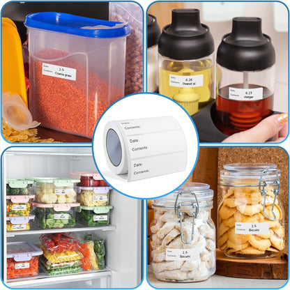 Removable Food Labels, 500 Count, 1 x 2 in, Blank Waterproof Stickers | No residue easy peel labels for freezer bags, jars, containers, and refrigerator food organization with durable adhesive