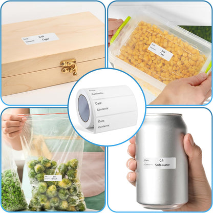 Removable Food Labels, 500 Count, 1 x 2 in, Blank Waterproof Stickers | No residue easy peel labels for freezer bags, jars, containers, and refrigerator food organization with durable adhesive