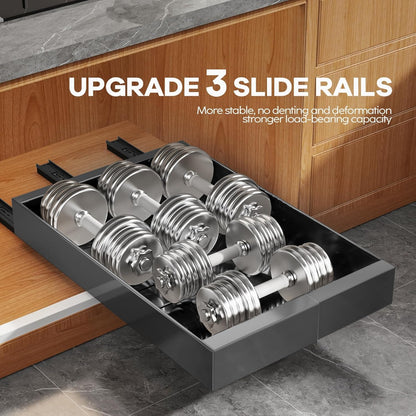 Pull Out Cabinet Organizer for Wide Cabinets,Expandable 15.1"-26.3" Width,21" Deep Slide Out Drawers With Raising Pad for Framed Cabinets,3 Slide Rails,No Drill Roll Out Shelves,White