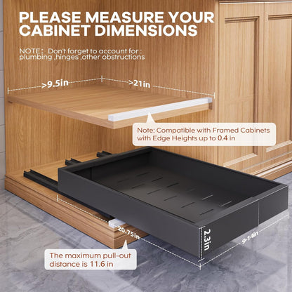 Pull Out Cabinet Organizer for Wide Cabinets,Expandable 15.1"-26.3" Width,21" Deep Slide Out Drawers With Raising Pad for Framed Cabinets,3 Slide Rails,No Drill Roll Out Shelves,White