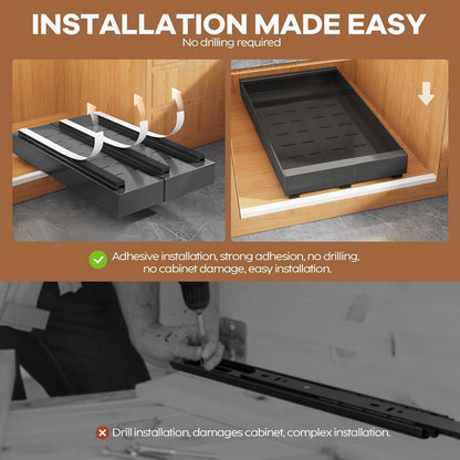 Pull Out Cabinet Organizer for Wide Cabinets,Expandable 15.1"-26.3" Width,21" Deep Slide Out Drawers With Raising Pad for Framed Cabinets,3 Slide Rails,No Drill Roll Out Shelves,White