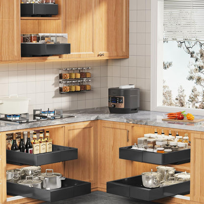 Pull Out Cabinet Organizer for Wide Cabinets,Expandable 15.1"-26.3" Width,21" Deep Slide Out Drawers With Raising Pad for Framed Cabinets,3 Slide Rails,No Drill Roll Out Shelves,White