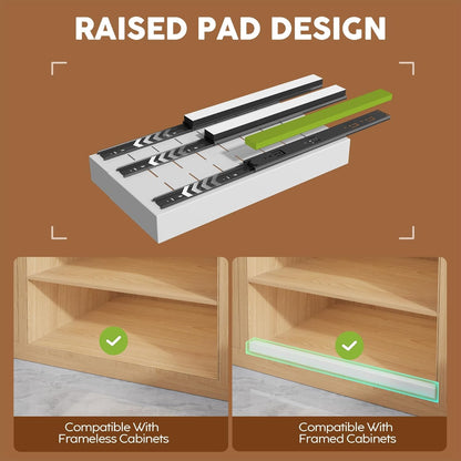 Pull Out Cabinet Organizer for Wide Cabinets,Expandable 15.1"-26.3" Width,21" Deep Slide Out Drawers With Raising Pad for Framed Cabinets,3 Slide Rails,No Drill Roll Out Shelves,White