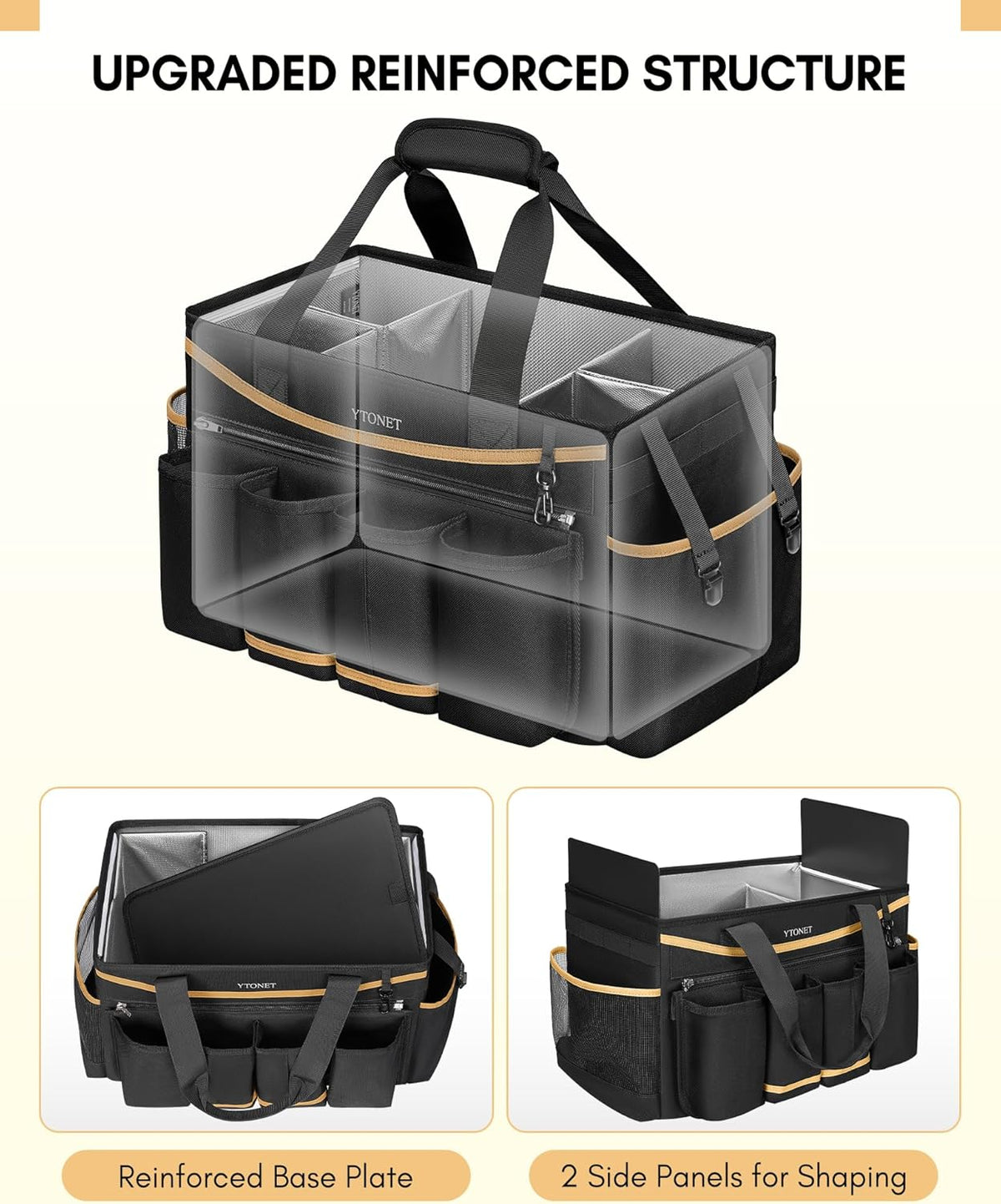 Cleaning Caddy Bag with Detachable Apron, Extra Large Cleaning Supplies Organizer with Foldable Dividers, Portable Cleaner Tote with Handle, Cleaner Caddy for Housekeeper, Detailing Bag, Black