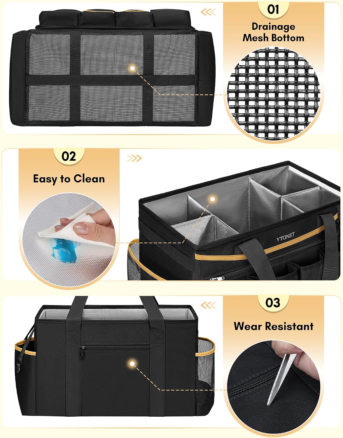 Cleaning Caddy Bag with Detachable Apron, Extra Large Cleaning Supplies Organizer with Foldable Dividers, Portable Cleaner Tote with Handle, Cleaner Caddy for Housekeeper, Detailing Bag, Black