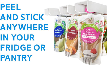 Squeeze Pouch Hanger - Baby Pouch Holder and Yogurt Organizer for Fridge - Simple Peel-and-Stick Installation - Hold Baby Food, Applesauce, and More - Kid Pouch Organizer Hanger