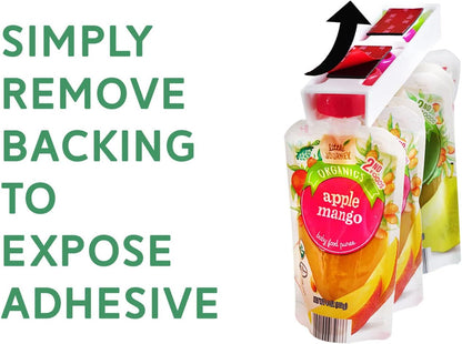 Squeeze Pouch Hanger - Baby Pouch Holder and Yogurt Organizer for Fridge - Simple Peel-and-Stick Installation - Hold Baby Food, Applesauce, and More - Kid Pouch Organizer Hanger