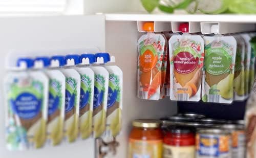 Squeeze Pouch Hanger - Baby Pouch Holder and Yogurt Organizer for Fridge - Simple Peel-and-Stick Installation - Hold Baby Food, Applesauce, and More - Kid Pouch Organizer Hanger