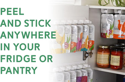 Squeeze Pouch Hanger - Baby Pouch Holder and Yogurt Organizer for Fridge - Simple Peel-and-Stick Installation - Hold Baby Food, Applesauce, and More - Kid Pouch Organizer Hanger