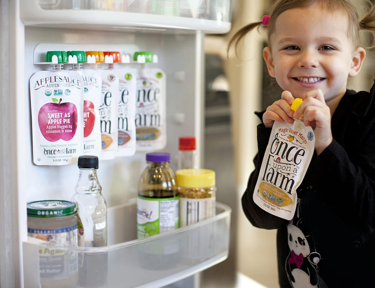 Squeeze Pouch Hanger - Baby Pouch Holder and Yogurt Organizer for Fridge - Simple Peel-and-Stick Installation - Hold Baby Food, Applesauce, and More - Kid Pouch Organizer Hanger