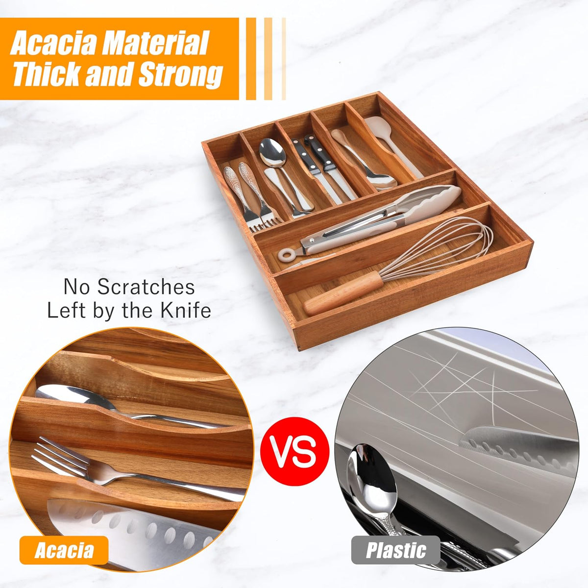 Silverware Organizer Kitchen Drawer Organizer Expandable Bamboo Utensil Holder Cutlery Tray for Kitchen Utensil and Flatware Bedroom Office