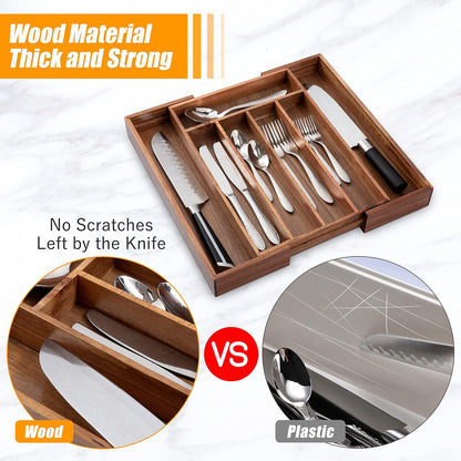 Silverware Organizer Kitchen Drawer Organizer Expandable Bamboo Utensil Holder Cutlery Tray for Kitchen Utensil and Flatware Bedroom Office