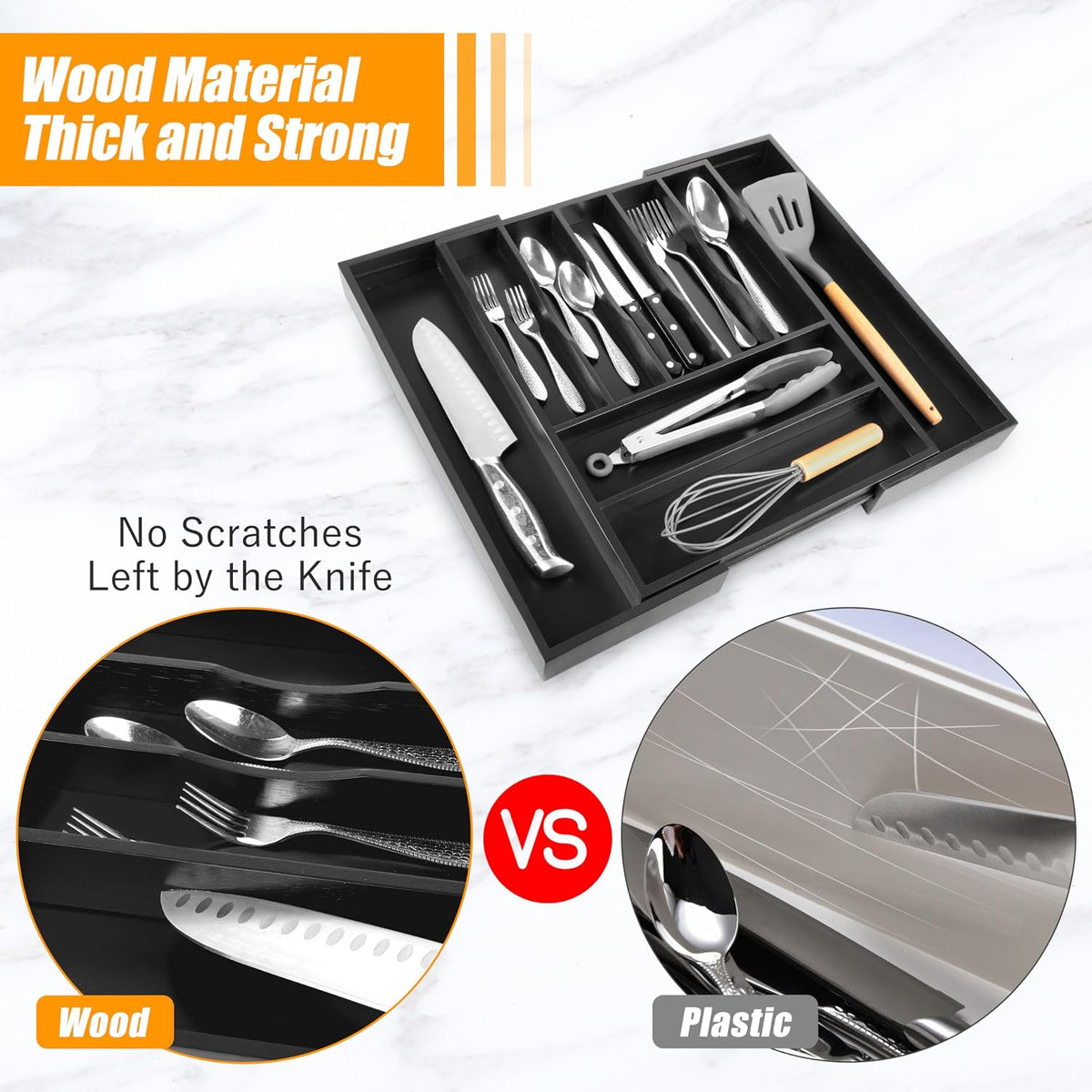 Silverware Organizer Kitchen Drawer Organizer Expandable Bamboo Utensil Holder Cutlery Tray for Kitchen Utensil and Flatware Bedroom Office