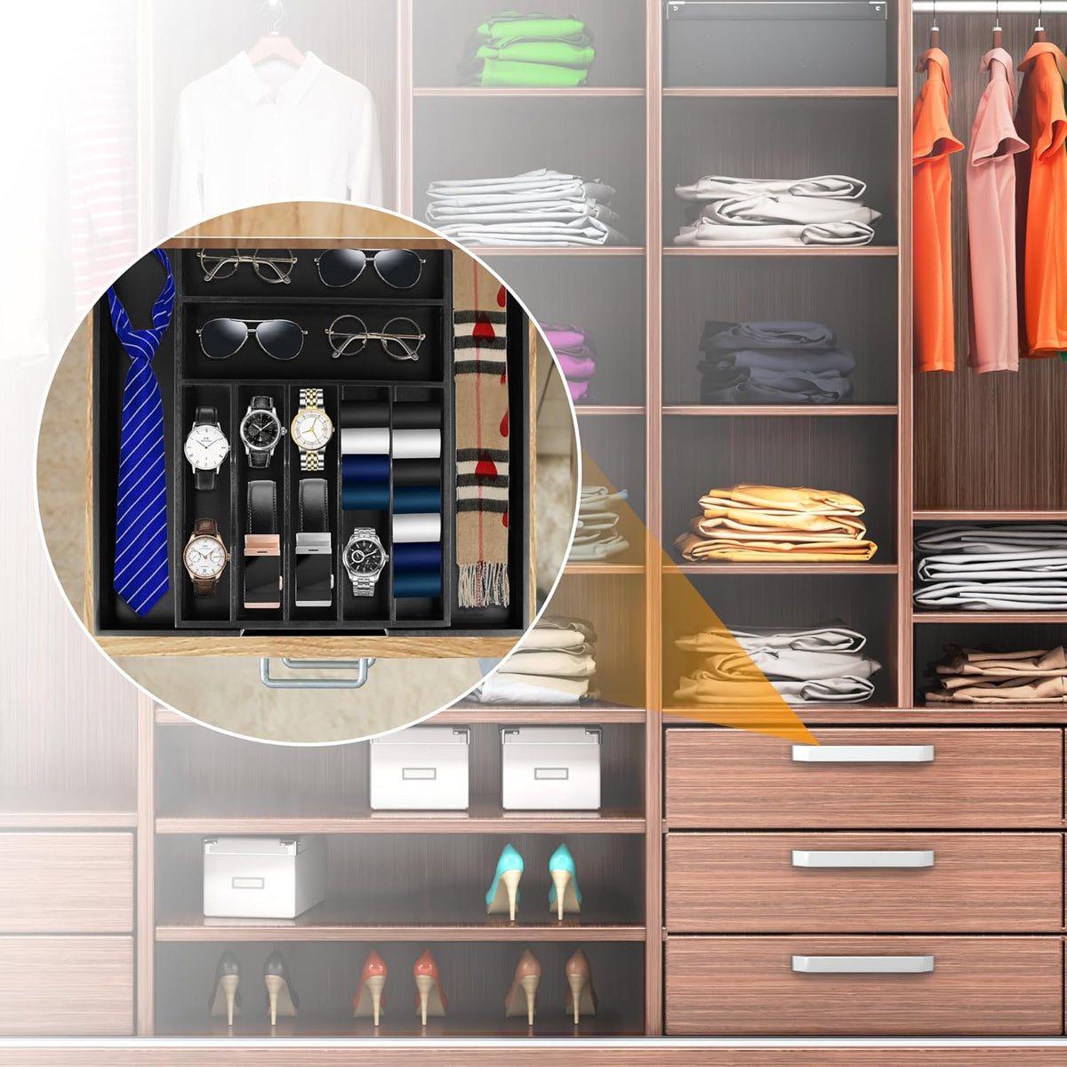 Silverware Organizer Kitchen Drawer Organizer Expandable Bamboo Utensil Holder Cutlery Tray for Kitchen Utensil and Flatware Bedroom Office