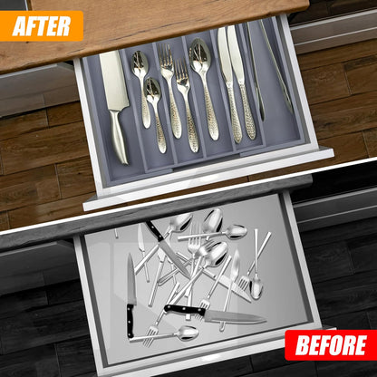 Silverware Organizer Kitchen Drawer Organizer Expandable Bamboo Utensil Holder Cutlery Tray for Kitchen Utensil and Flatware Bedroom Office