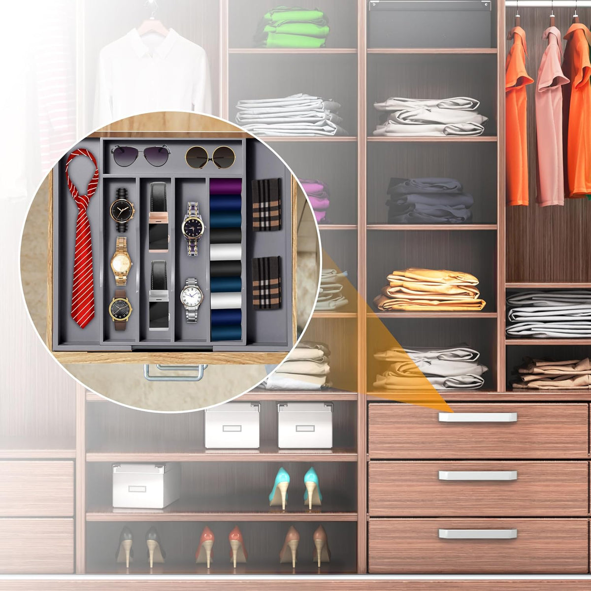 Silverware Organizer Kitchen Drawer Organizer Expandable Bamboo Utensil Holder Cutlery Tray for Kitchen Utensil and Flatware Bedroom Office