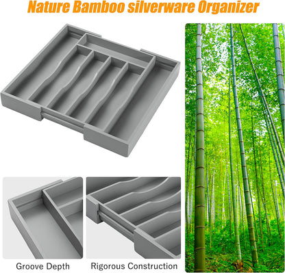 Silverware Organizer Kitchen Drawer Organizer Expandable Bamboo Utensil Holder Cutlery Tray for Kitchen Utensil and Flatware Bedroom Office
