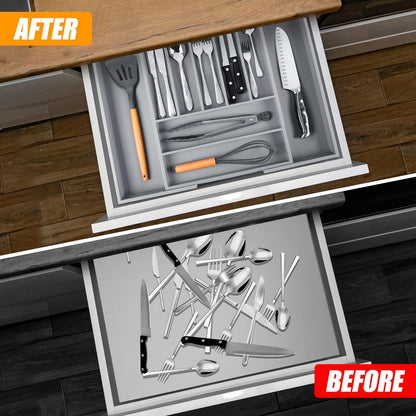 Silverware Organizer Kitchen Drawer Organizer Expandable Bamboo Utensil Holder Cutlery Tray for Kitchen Utensil and Flatware Bedroom Office