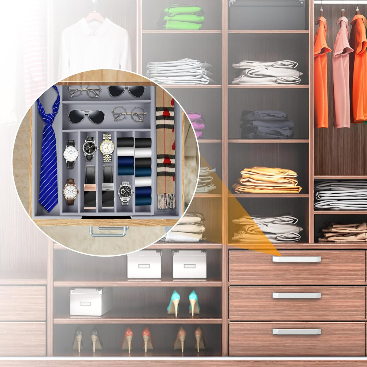 Silverware Organizer Kitchen Drawer Organizer Expandable Bamboo Utensil Holder Cutlery Tray for Kitchen Utensil and Flatware Bedroom Office