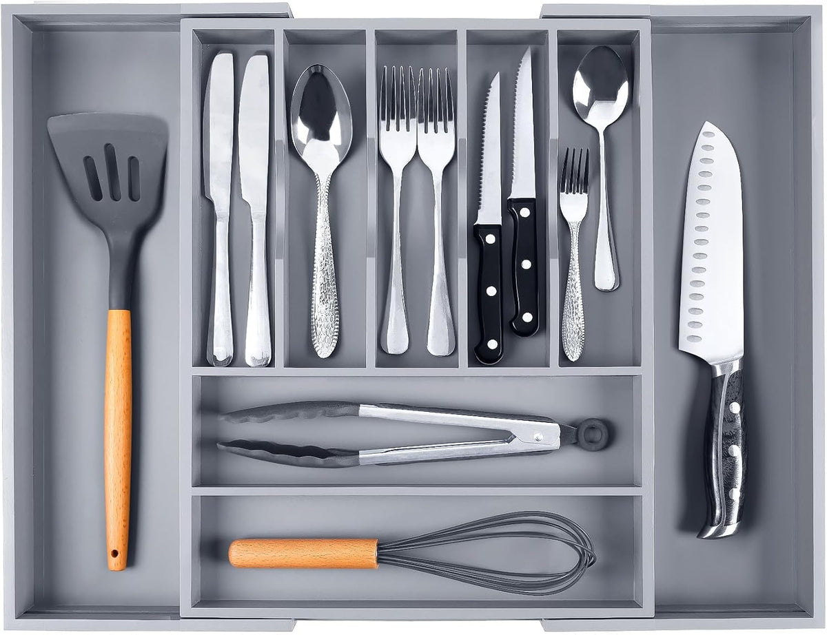 Silverware Organizer Kitchen Drawer Organizer Expandable Bamboo Utensil Holder Cutlery Tray for Kitchen Utensil and Flatware Bedroom Office