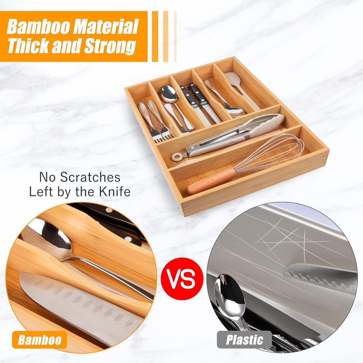 Silverware Organizer Kitchen Drawer Organizer Expandable Bamboo Utensil Holder Cutlery Tray for Kitchen Utensil and Flatware Bedroom Office