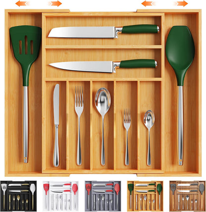 Silverware Organizer Kitchen Drawer Organizer Expandable Bamboo Utensil Holder Cutlery Tray for Kitchen Utensil and Flatware Bedroom Office