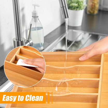 Silverware Organizer Kitchen Drawer Organizer Expandable Bamboo Utensil Holder Cutlery Tray for Kitchen Utensil and Flatware Bedroom Office