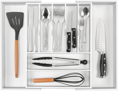 Silverware Organizer Kitchen Drawer Organizer Expandable Bamboo Utensil Holder Cutlery Tray for Kitchen Utensil and Flatware Bedroom Office