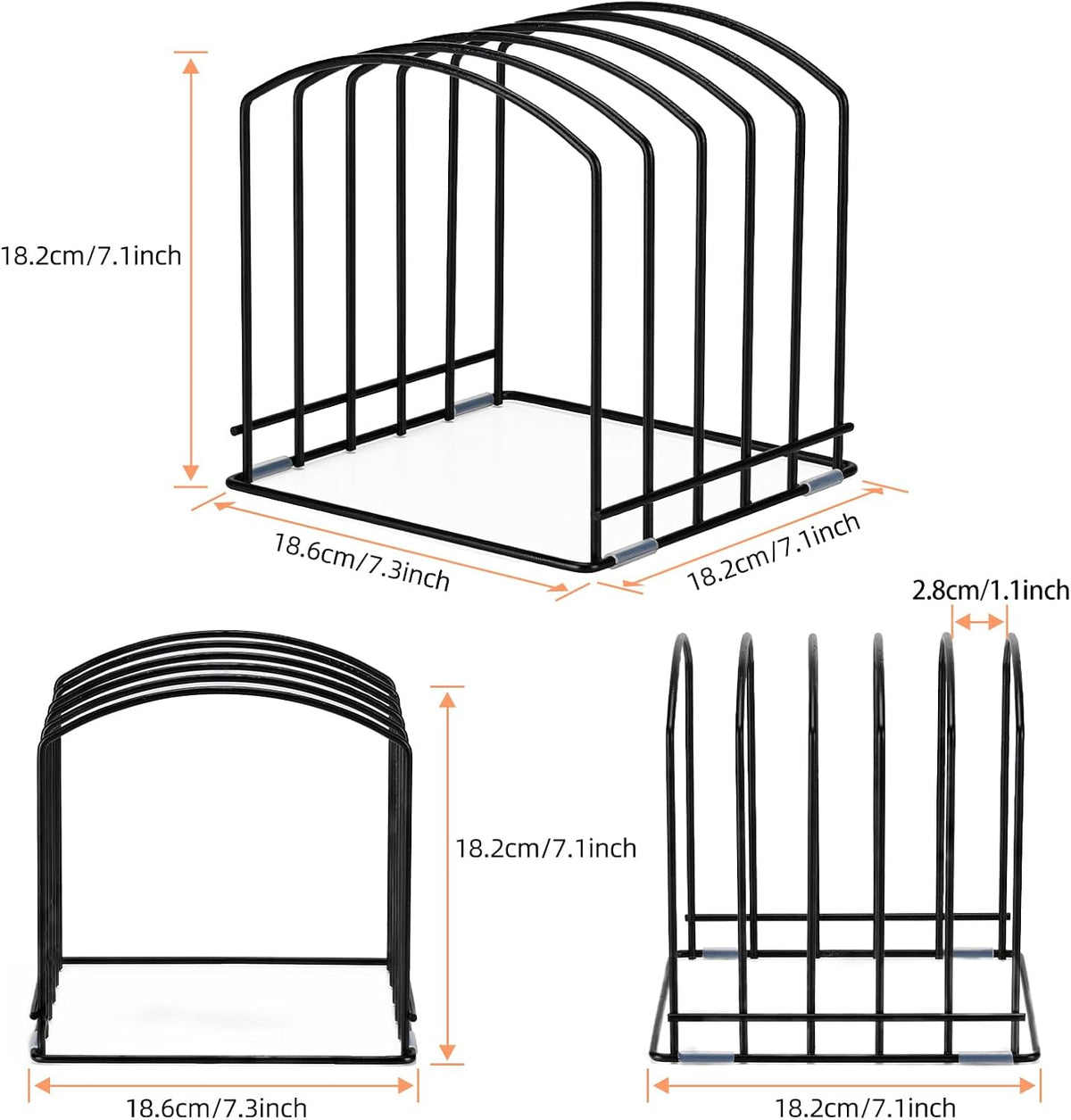 Cutting Board Organizer, Matte Black | Heavy Duty Rack, 2 Extra Wide (1.38") & 3 Narrow (0.78") Slots