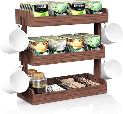 3 Tier Tea Bag Organizer Wall Mounted, Wooden Tea Box Organizer for Cabinet