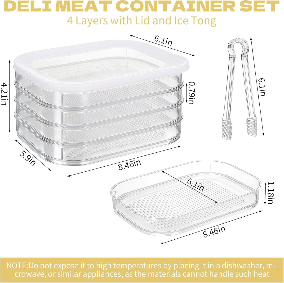 4 Pcs Deli Meat Container for Fridge Stackable Deli Containers with Lid and Tong Bacon Lunch Meat Keeper for Refrigerator Food Storage Boxes for Organizing Cold Cuts Salami and Cheese