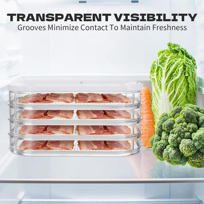 4 Pcs Deli Meat Container for Fridge Stackable Deli Containers with Lid and Tong Bacon Lunch Meat Keeper for Refrigerator Food Storage Boxes for Organizing Cold Cuts Salami and Cheese