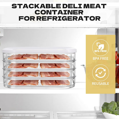 4 Pcs Deli Meat Container for Fridge Stackable Deli Containers with Lid and Tong Bacon Lunch Meat Keeper for Refrigerator Food Storage Boxes for Organizing Cold Cuts Salami and Cheese