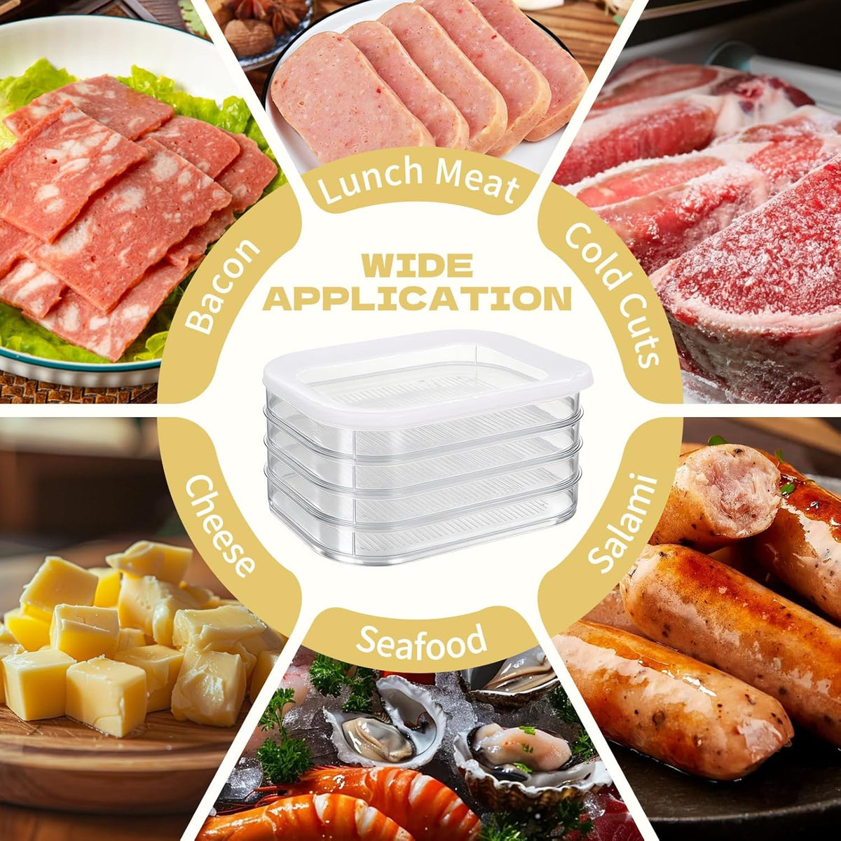 4 Pcs Deli Meat Container for Fridge Stackable Deli Containers with Lid and Tong Bacon Lunch Meat Keeper for Refrigerator Food Storage Boxes for Organizing Cold Cuts Salami and Cheese