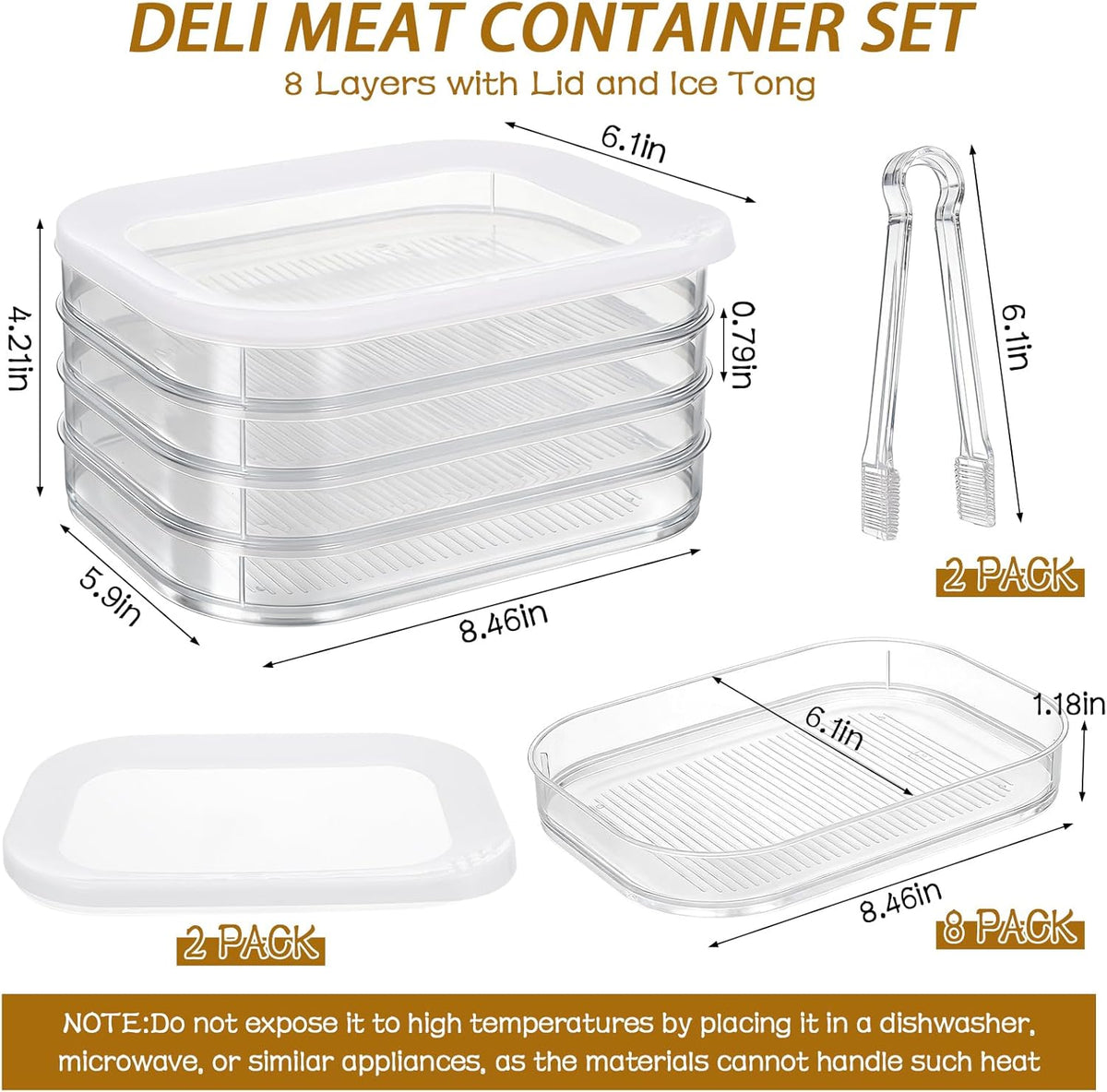 4 Pcs Deli Meat Container for Fridge Stackable Deli Containers with Lid and Tong Bacon Lunch Meat Keeper for Refrigerator Food Storage Boxes for Organizing Cold Cuts Salami and Cheese