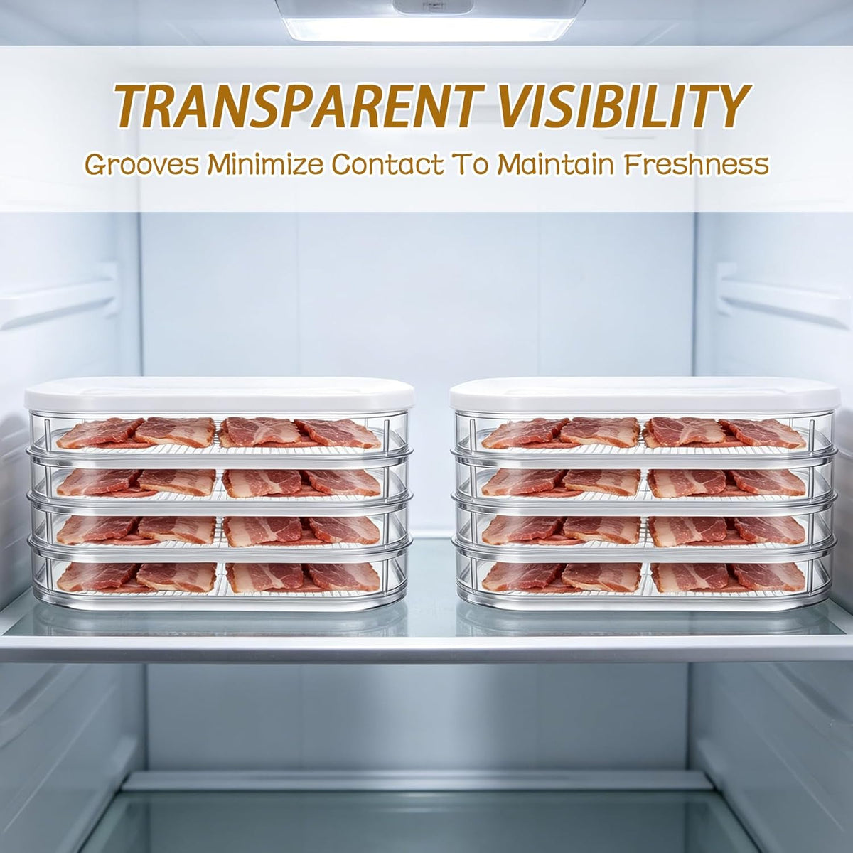4 Pcs Deli Meat Container for Fridge Stackable Deli Containers with Lid and Tong Bacon Lunch Meat Keeper for Refrigerator Food Storage Boxes for Organizing Cold Cuts Salami and Cheese