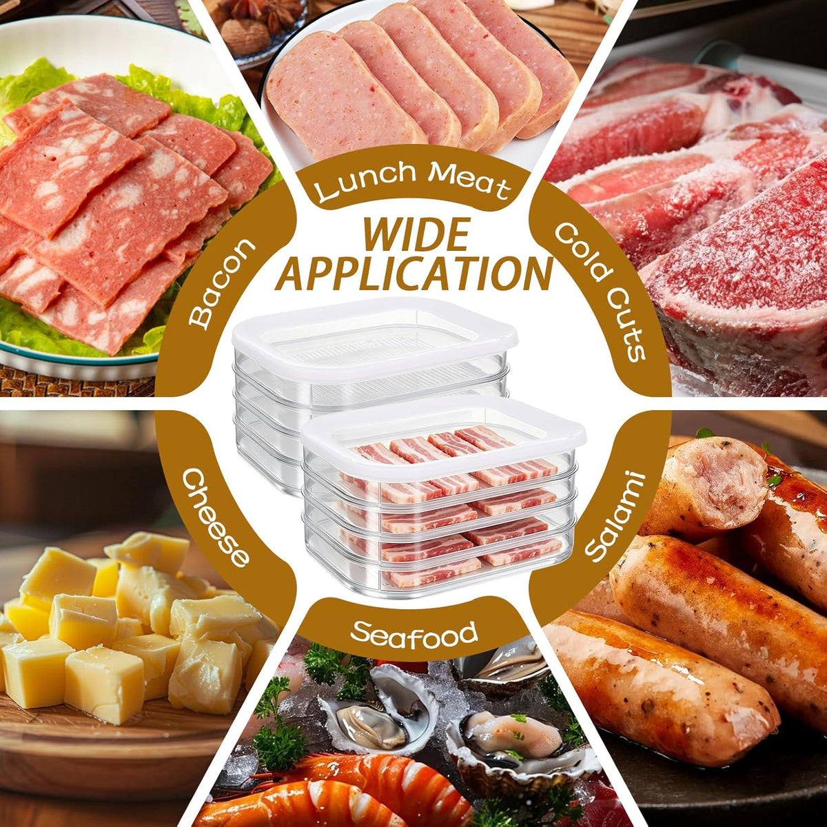 4 Pcs Deli Meat Container for Fridge Stackable Deli Containers with Lid and Tong Bacon Lunch Meat Keeper for Refrigerator Food Storage Boxes for Organizing Cold Cuts Salami and Cheese