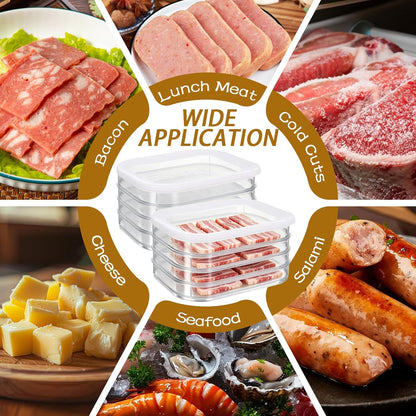 4 Pcs Deli Meat Container for Fridge Stackable Deli Containers with Lid and Tong Bacon Lunch Meat Keeper for Refrigerator Food Storage Boxes for Organizing Cold Cuts Salami and Cheese